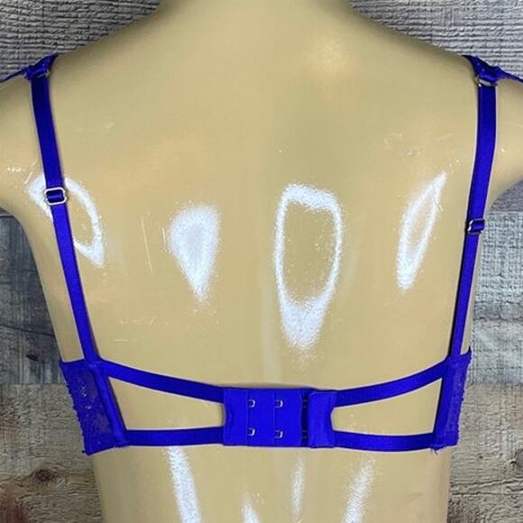 Victoria's Secret Very Sexy Lined Demi Lace Bra High Neck Cobalt Blue Size 34B - Picture 4 of 9